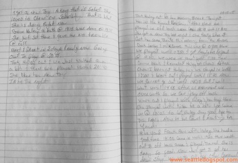 James kept extensive, specific notes regarding Haley's training. Photo from Seattle DogSpot.